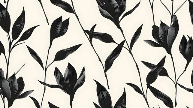 Fototapeta seamless background. Minimalistic abstract floral pattern. Modern print in black color on a light background. Ideal for textile design