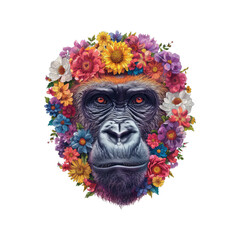 gorilla made of flowers water painting vintage vivid colors