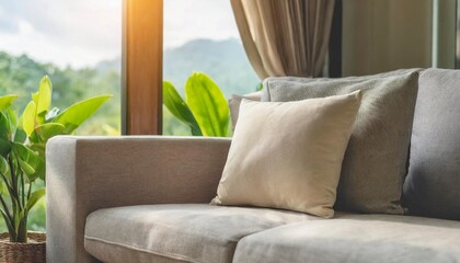soft pillow in a sofa and daylight from a window - 739106822