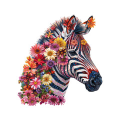 zebra made of flowers water painting vintage vivid colors