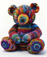 Illustration vector designs a handcrafted style amigurumi bear with detailed crochet patterns and vibrant yarn colors White background