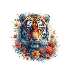 tiger made of flowers water painting vintage vivid colors