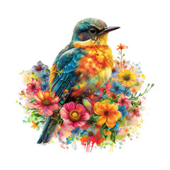 bird made of flowers water painting vintage vivid colors