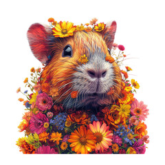 guinea pigs made of flowers water painting vintage vivid colors - obrazy, fototapety, plakaty