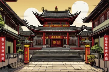 Chinese temple, Generative AI comic style