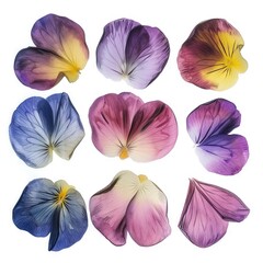 A group of colorful petals. A vibrant colored bouquet of purple, violet, magenta, lilac and more petals creates a whimsical and enchanting display of nature's beauty
