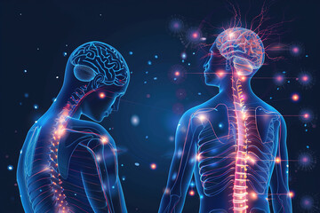A dynamic visual representation of the sympathetic and parasympathetic divisions of the autonomic nervous system, depicting their respective roles in stress response and relaxation. - obrazy, fototapety, plakaty