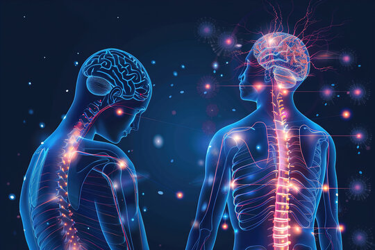 A dynamic visual representation of the sympathetic and parasympathetic divisions of the autonomic nervous system, depicting their respective roles in stress response and relaxation.