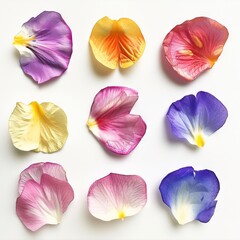 A group of colorful petals. A vibrant colored bouquet of purple, violet, magenta, lilac and more petals creates a whimsical and enchanting display of nature's beauty