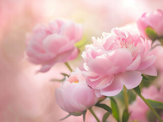 Banner or wallpaper featuring pink peonies 