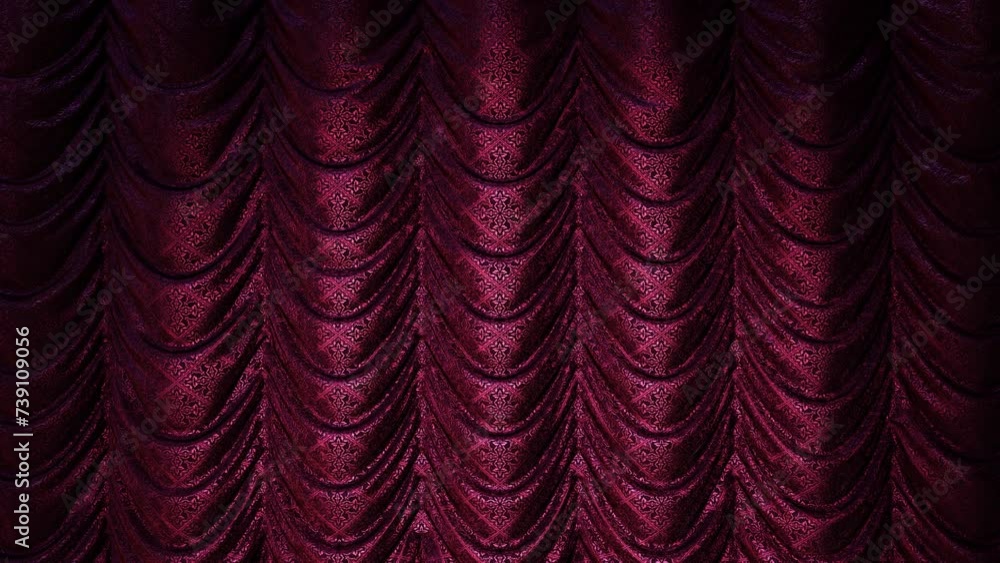Aufkleber realistic 3d animation of the luxurious dark violet red austrian stage curtain with beautiful emboss