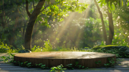 Podium for product in nature tropical forest garden green plant.