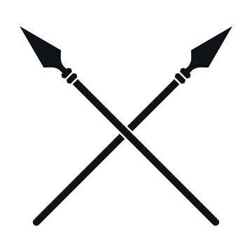 Crossed spears, isoalalted vector icon. Modern design, emblem element.