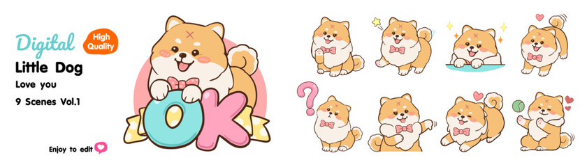 Collection of cute cartoon dogs love you