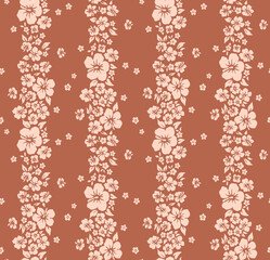 Japanese Hibiscus Flower Stripe Vector Seamless Pattern
