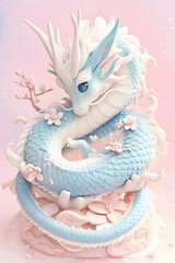 Fototapeta premium パステルカラーのきれいな龍、縁起の良いイラスト