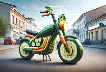 a sport motorcycle made entirely from vegetables