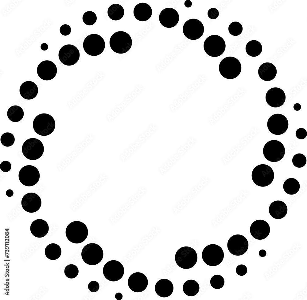 Poster dot gradient round spiral frame. halftone effect vortex circle icon with dotted pattern. progress ro