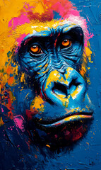 Chimpanzee oil color painting colorful abstract background.