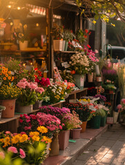 Fototapeta na wymiar Cozy urban florist shop adorned with colorful flowers