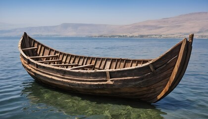 wooden boat from bible period on the Sea of Galilee, Israel