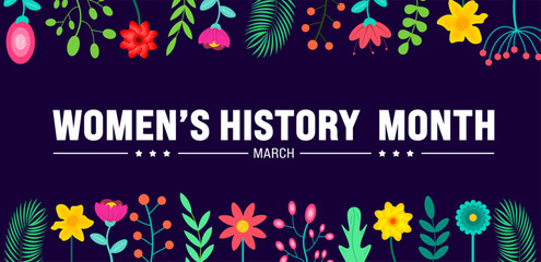 March is Women’s History Month background template with flower and women vector and women icon sign design. use to background, banner, placard, card, and poster design template. vector illustration.