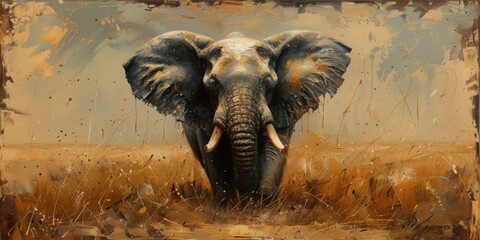 Oil painting of elephant, artist collection of animal painting for decoration and interior.