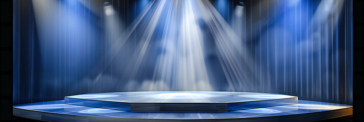 Spotlight on Solitude: An Empty Stage Awaits, Illuminated by a Lone Spotlight, Inviting a Dance of Shadows