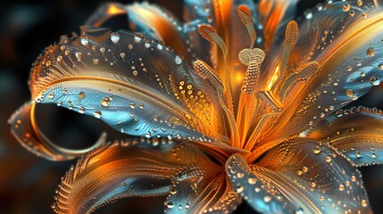 Arctic Radiance: The frosty glow of winter lends a golden brilliance to the intricate details of a tiger lily in this extreme macro shot.