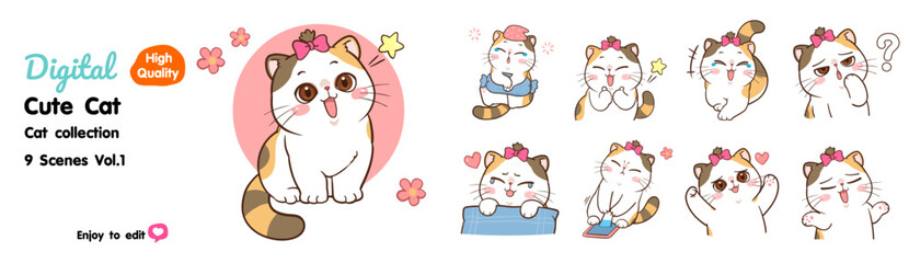 Cute cartoon cat, many designs to choose from