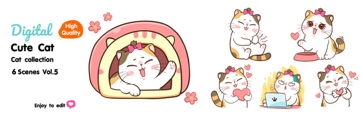 Cute cartoon cat, many designs to choose from