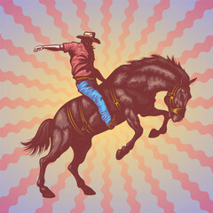 cowboy riding a wild horse mustang