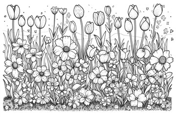 Coloring Pages of Flower in garden 