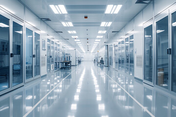 A clean room in a laboratory or microchip manufacturing facility