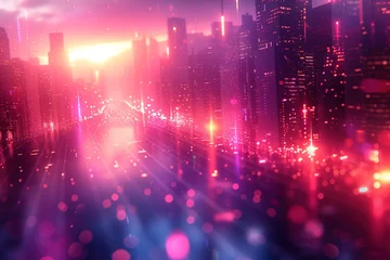 Foto op Plexiglas Beautiful futuristic landscape of a big city at night with glowing lights. © Osadchyi_I