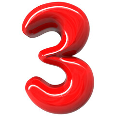 Red Number 3 3D Render