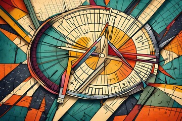 A close-up HD image of a colorful minimalistic illustration of a protractor with bold, clear markings