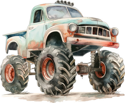 recommend clip art: Watercolor a monster truck isolated.