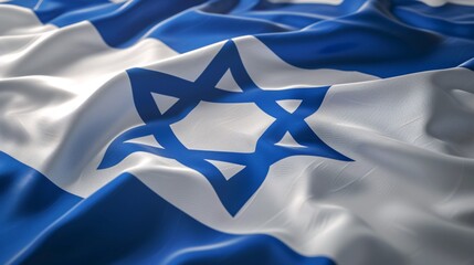 Israeli flag in 3D standing alone with blank space in the background.