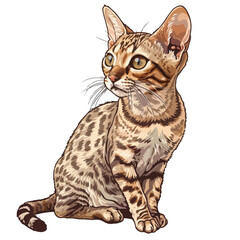 Bengal cat sitting on a white background. Vector illustration.