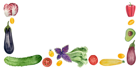Art painting of colorful vegetable border on a white background