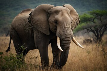 Fototapeta na wymiar Wildlife Wonders: The Majestic Elephant and its Tranquil Existence in the African Wilderness, generative AI
