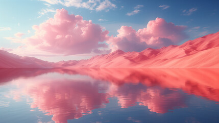 ピンク色の世界。ピンク色の砂漠とピンク色の湖