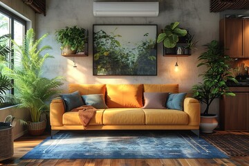 Interior of living room with sofa, modern home.