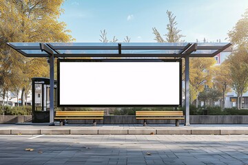 Obraz premium Vacant Outdoor Advertising sign template at bus station for promotion banner or prints Bus station billboard mockup.