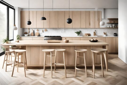 A minimalist Scandinavian kitchen with clean lines, neutral tones, and natural materials. Simple yet sophisticated for a timeless look