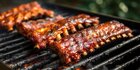 Grill spare ribs on the grill. - obrazy, fototapety, plakaty