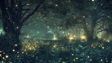 At the heart of an enchanted forest, on Teacher's Day, a spectral clearing materializes, bathed in the soft glow of a thousand fireflies.