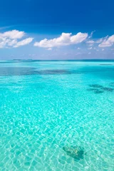 Cercles muraux Turquoise Crystal clear sea water bay. Pristine ocean lagoon sunny cloudy sky, idyllic relaxing seascape. Transparent surface, exotic travel. tropics Mediterranean nature panorama. Summer background, beach view