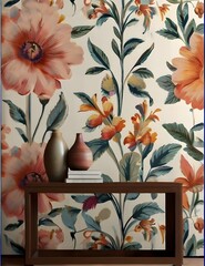High-quality floral wallpaper for living room decor. Generative AI